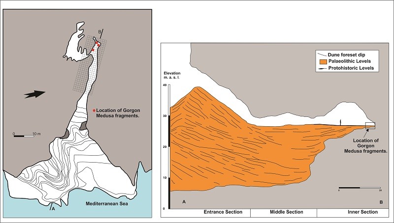 Location of Gorgon Medusa within Gorham's Cave